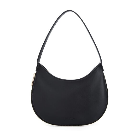 Small Black Vegan Leather Shoulder Bag – Crescent Hobo Purse with Zipper - Picture 1 of 6